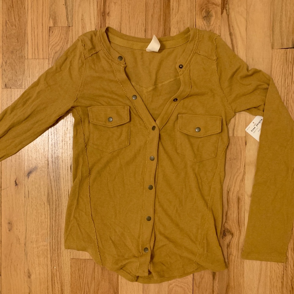 Mustard Yellow Free People Buttonup Top